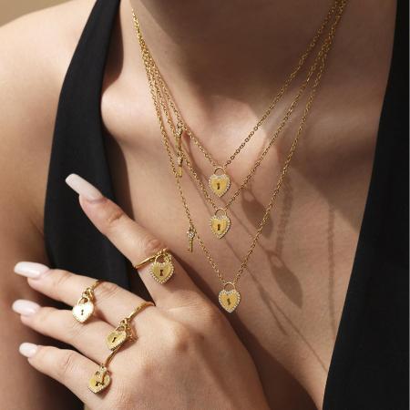 Collier pendentif femme Sweet Lock en forme de cœur, en acier inoxydable étanche, couleur or (1 pièce)