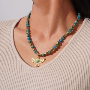 Collier De Perles Pour Femme, 1 Pièce, Motif Aigle Classique, Pierres Naturelles, Couleur Or h5 Image4