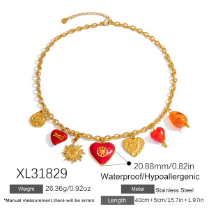 Collier Pendentif Femme En Acier Inoxydable Doré, Motif Cœur, Étanche (1 Pièce) h5 Image2