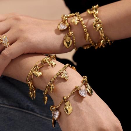 Bracelet à breloques pour femme, en acier inoxydable doré, imperméable, avec motif ours (1 pièce).