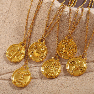 Collier Pendentif En Acier Inoxydable Étanche, 1 Pièce, Avec Signes Du Zodiaque Et Couleurs Assorties h5 Image2