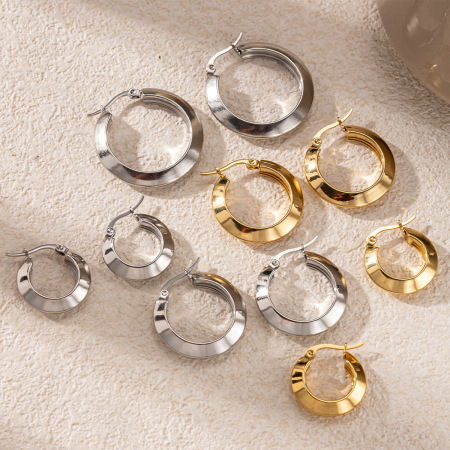 1 paire de boucles d'oreilles créoles en acier inoxydable étanche couleur or