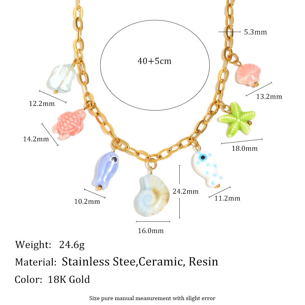 Collier Pendentif Femme Style Vacances En Acier Inoxydable Étanche Couleur Or (1 Pièce) h5Image5