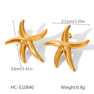 1 Paire De Boucles D'Oreilles Puces Simples Et Imperméables En Acier Inoxydable En Forme D'Étoile De Mer Pour Femmes. h5 Image2