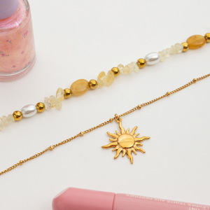 Collier Bohème À Plusieurs Rangs Pour Femme, En Acier Inoxydable Doré, Imperméable (1 Pièce) h5 Image8