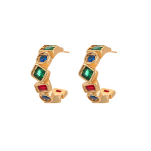 1 Paire De Boucles D'Oreilles Créoles De Luxe En Acier Inoxydable Étanche Couleur Or h5 Image5