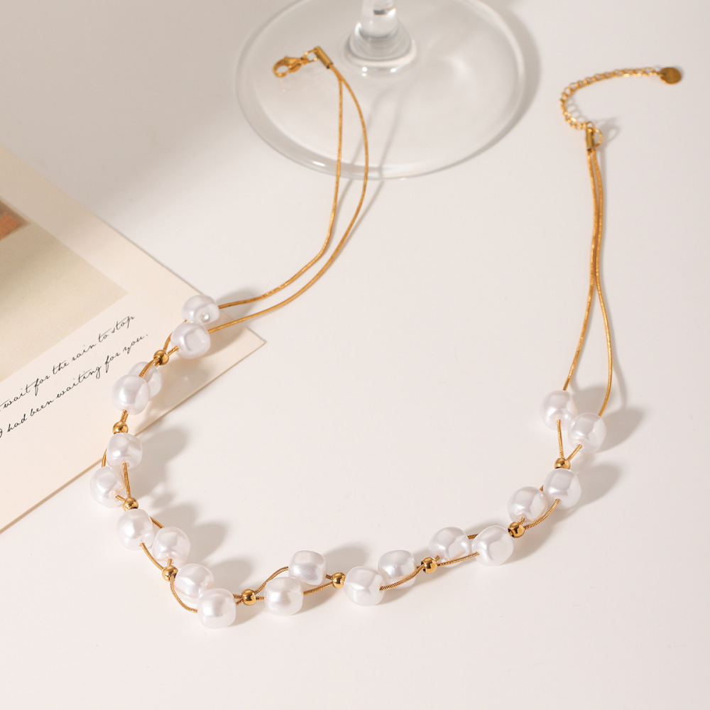 Colliers De Perles Pour Femmes Daily Beads En Acier Inoxydable Étanche Couleur Or Image3