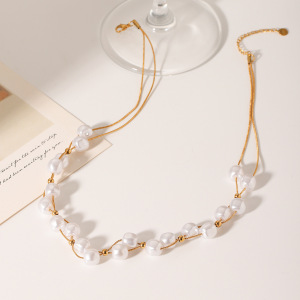 Colliers De Perles Pour Femmes Daily Beads En Acier Inoxydable Étanche Couleur Or h5 Image3