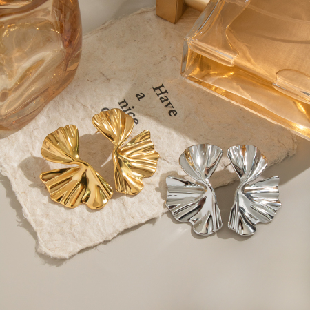 Boucles d'oreilles puces pour femme, collection romantique, style décontracté, motif floral, en acier inoxydable, étanches, couleur or (1 paire).