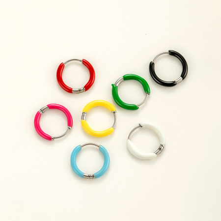 Boucles d'oreilles créoles pour femme, en acier inoxydable imperméable, de couleur vive (1 pièce). 2