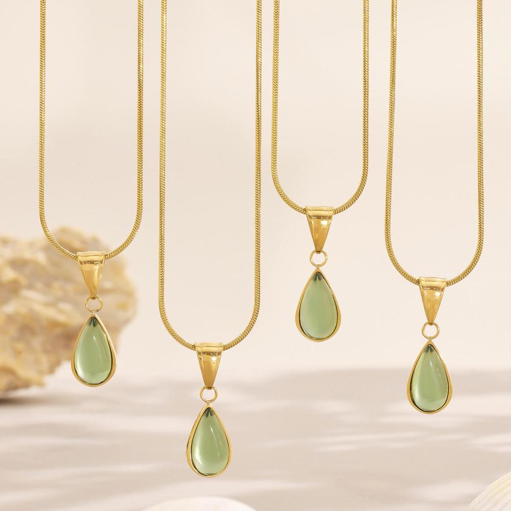 Collier Pendentif Femme En Acier Inoxydable Doré, Orné D'Une Goutte De Verre (1 Pièce) h5Image6