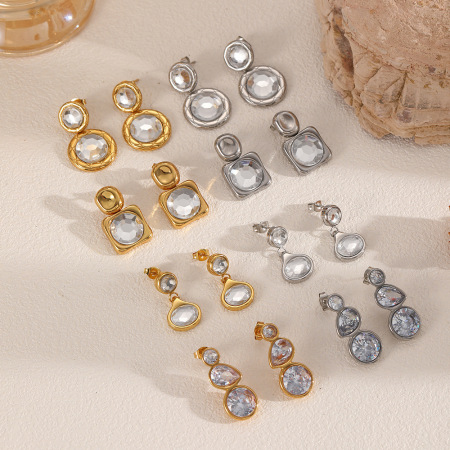 Boucles d'oreilles pendantes pour femme, style géométrique, en acier inoxydable doré, étanches, collection Simple Series (1 paire).