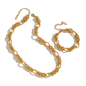 Ensemble Collier Et Chaîne En Acier Inoxydable Étanche Couleur Or h5 Image5