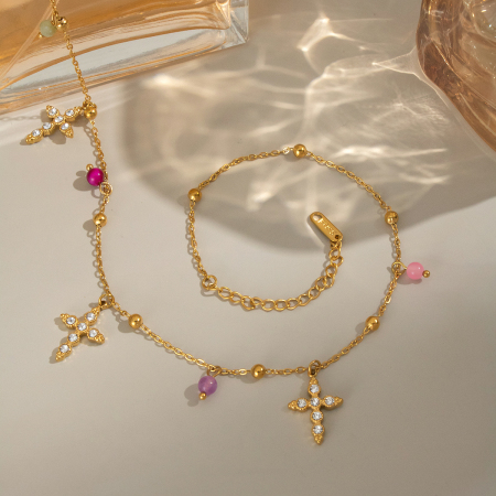 Collier avec pendentif en forme de croix en acier inoxydable pour femme, luxueux et élégant, 1 pièce 2