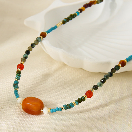 Collier de perles couleur or en pierres naturelles, 1 pièce 2