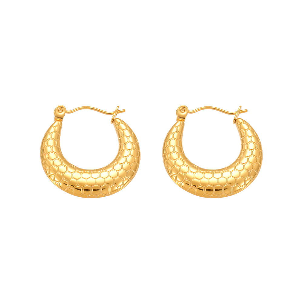 1 Paire De Boucles D'Oreilles Créoles Pour Femme, En Acier Inoxydable Imperméable, Couleur Or, Motif Nid D'Abeille.