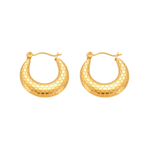 1 Paire De Boucles D'Oreilles Créoles Pour Femme, En Acier Inoxydable Imperméable, Couleur Or, Motif Nid D'Abeille. h5