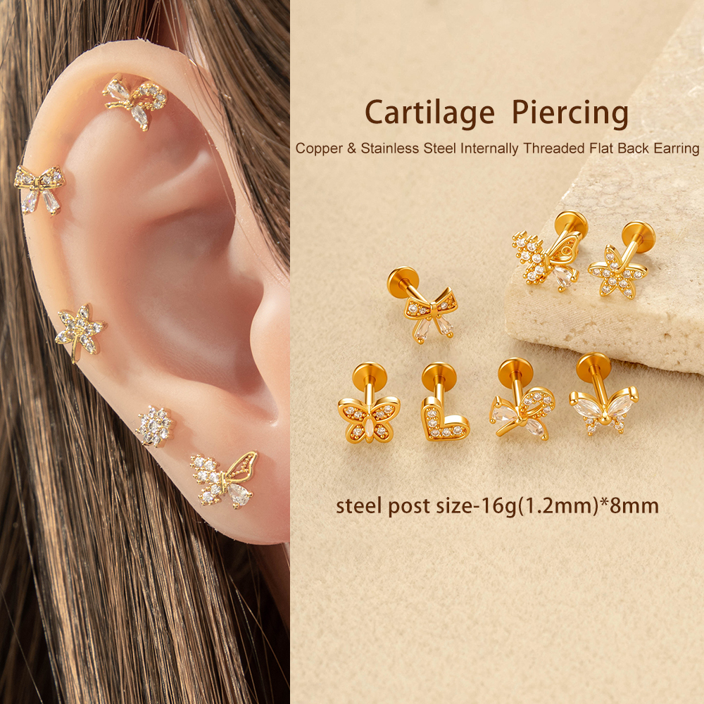 Boucle D'Oreille Piercing Papillon En Cuivre Doré Et Zircon Image4