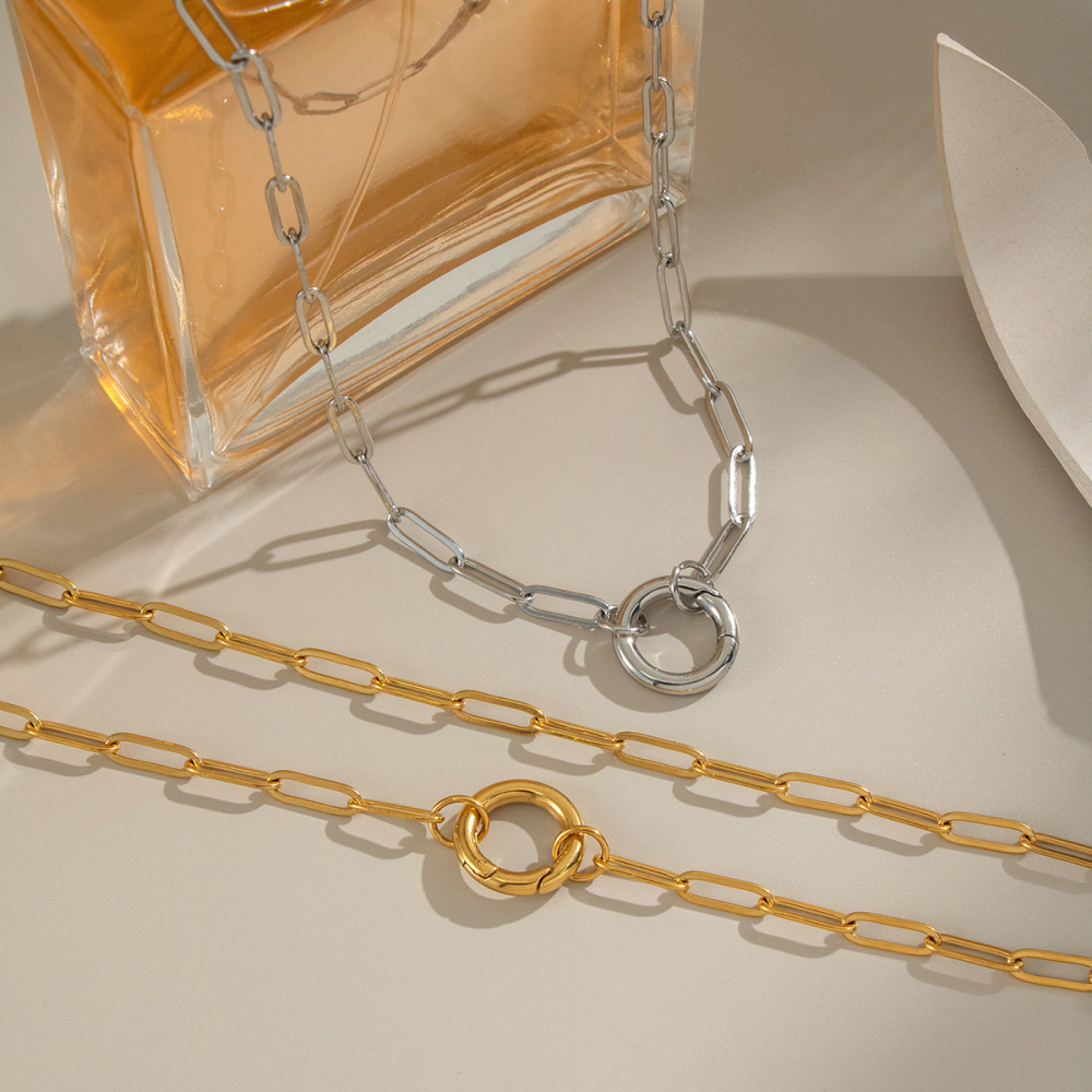 Collier Pendentif Femme Simple Series Daily Circle En Acier Inoxydable Étanche (1 Pièce) Image2