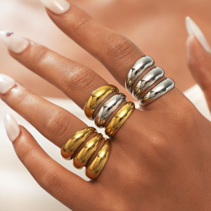 Bague Minimaliste Ronde Décontractée En Acier Inoxydable Étanche Couleur Or (1 Pièce) h5 Image6