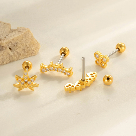 Boucles d'oreilles percées délicates en cuivre et zircon pour femme, 1 pièce 2