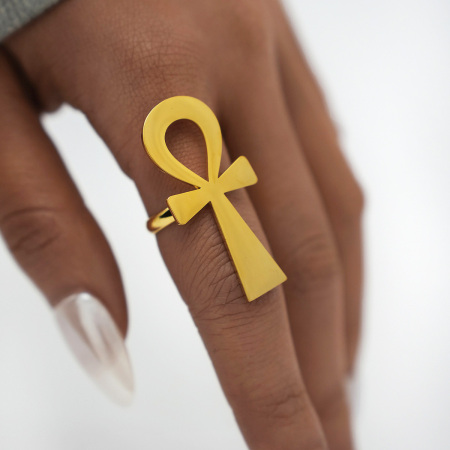 Bague tendance simple et décontractée en forme de croix, en acier inoxydable étanche couleur or (1 pièce). 2