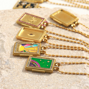 Collier Pendentif Femme En Acier Inoxydable Doré, Style Tarot Classique, Collection Delicate Series (1 Pièce) h5 Image3
