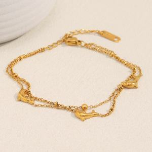 Bracelet À Breloques Pour Femme, En Acier Inoxydable, Couleur Or, Avec Dauphin Naturel (1 Pièce). h5 Image7