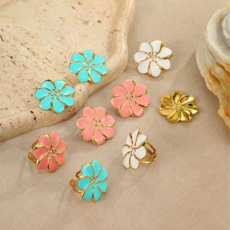 Ensemble de boucles d'oreilles imperméables en acier inoxydable Sweet Flower 2