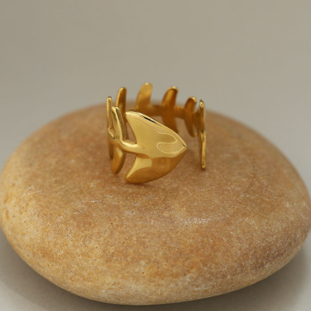 Bague tendance en acier inoxydable couleur or, imperméable, avec motif animal naturel (1 pièce). 2