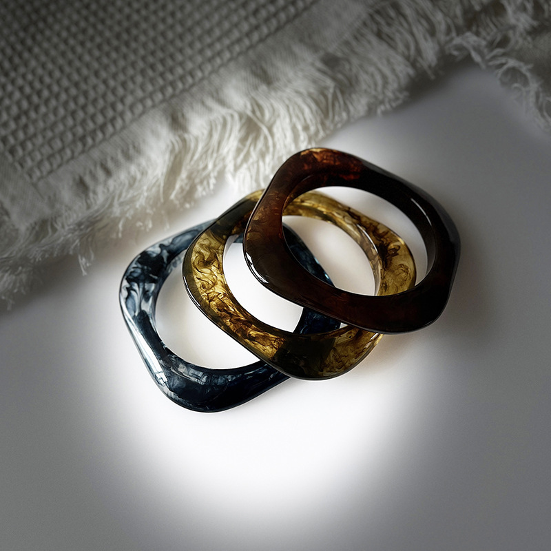 Bracelet Jonc Rétro Dégradé De Couleurs En Résine Pour Femme, Série Luxueuse, 1 Pièce Image3