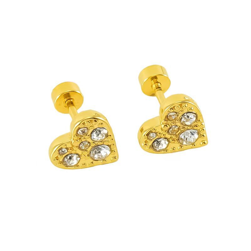 1 Paire De Boucles D'Oreilles À Tige En Acier Inoxydable Plaqué Or  Pour Femme, Série Simple Daily Heart Image6