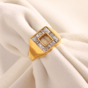 Bague De Luxe Rectangulaire Pour Tous Les Jours, En Acier Inoxydable Étanche, Couleur Or (1 Pièce). h5 Image4