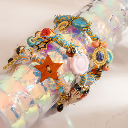 1 bracelet de perles en corde tressée de forme irrégulière pour femme, motif floral décontracté