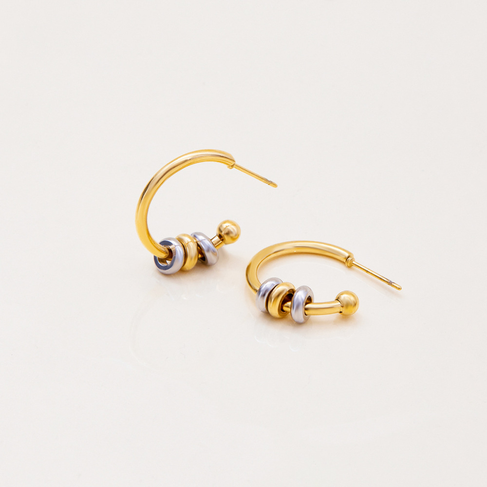 1 Paire De Boucles D'Oreilles Créoles Minimalistes Rondes En Acier Inoxydable Étanche Couleur Or Pour Femme Image5
