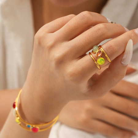 Bracelet pour femme en acier inoxydable imperméable avec pierre naturelle, forme irrégulière, simple et élégant (1 pièce)