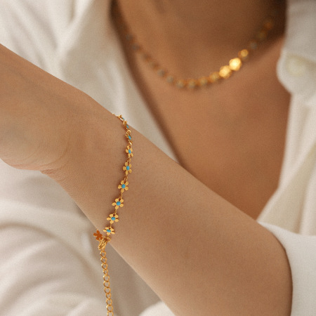 Ensemble de bijoux pour femme en acier inoxydable doré, motif floral simple (1 pièce). 2