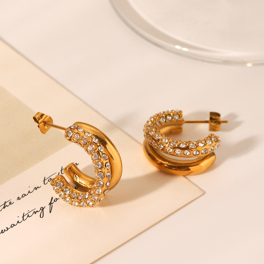 1 Paire De Boucles D'Oreilles Créoles Géométriques En Acier Inoxydable Pour Femme, Série Simple h5Image6