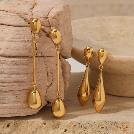 Boucles D'Oreilles Pendantes Pour Femmes, En Acier Inoxydable, Étanches, Couleur Or, En Forme De Goutte Simple