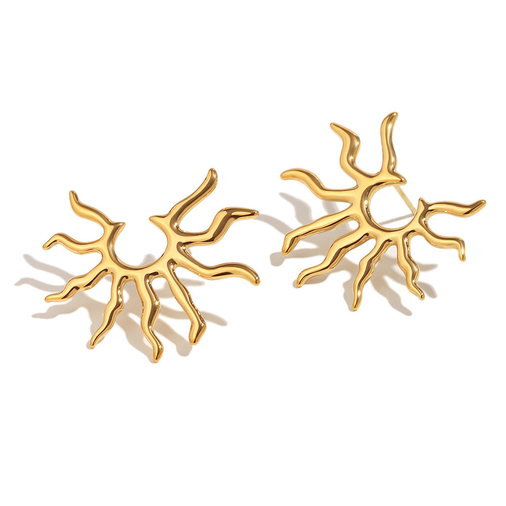 Boucles D'Oreilles Puces Pour Femme, Collection Simple Series Vacation Sun, En Acier Inoxydable Étanche, Couleur Or (1 Paire). 