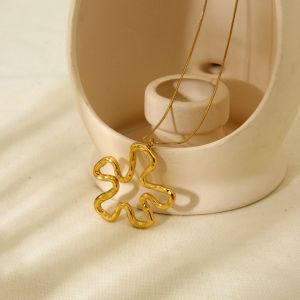 1 Paire De Colliers Pendentifs Pour Femmes, Collection Simple Series Daily Flower, En Acier Inoxydable Étanche h5 Image3