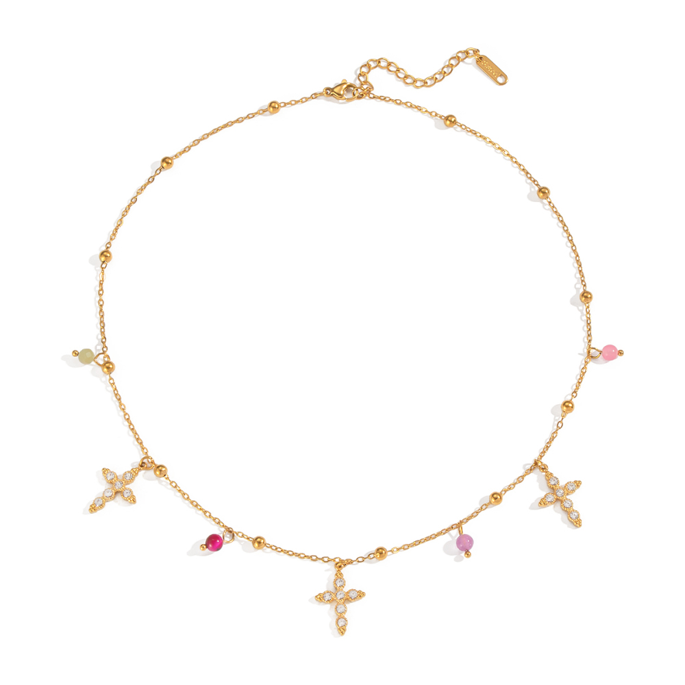 Collier Avec Pendentif En Forme De Croix En Acier Inoxydable Pour Femme, Luxueux Et Élégant, 1 Pièce Image6