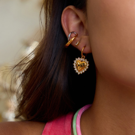 Boucles d'oreilles pendantes pour femme, motif cœur et lettre d'amour romantique, en acier inoxydable étanche, couleur or (1 paire). 2