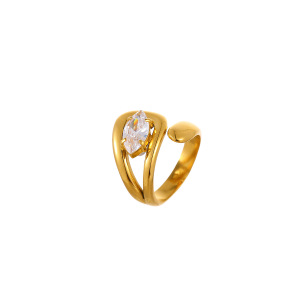 Bague Ajustable Pour Femme, Élégante Et Géométrique, En Acier Inoxydable Étanche, Collection Simple Series (1 Pièce). h5 Image3