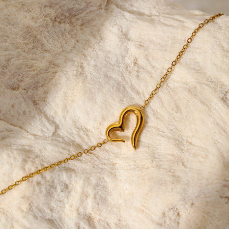 Bracelet à breloques en acier inoxydable doré, étanche, en forme de cœur simple (1 pièce). 2