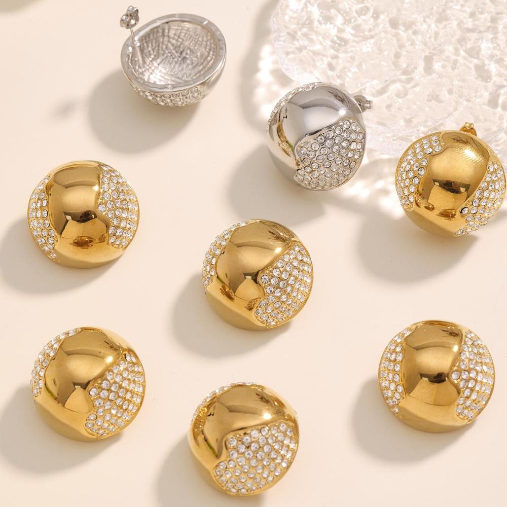 Ensemble De Bijoux Pour Femmes En Acier Inoxydable Doré, Orné D'Un Zircon Et D'Un Demi-Cercle (1 Pièce). Image7