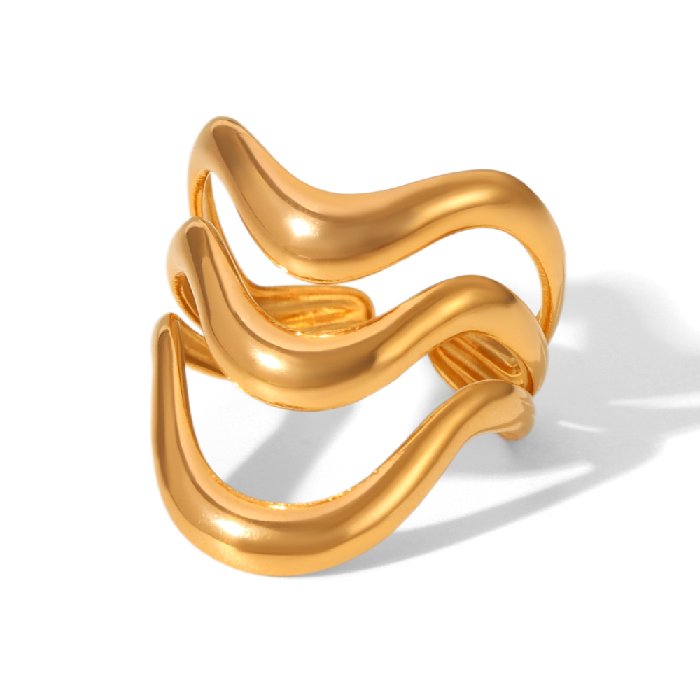 Bague Simple Et Élégante En Acier Inoxydable Doré, Étanche, Avec Lignes Quotidiennes. 