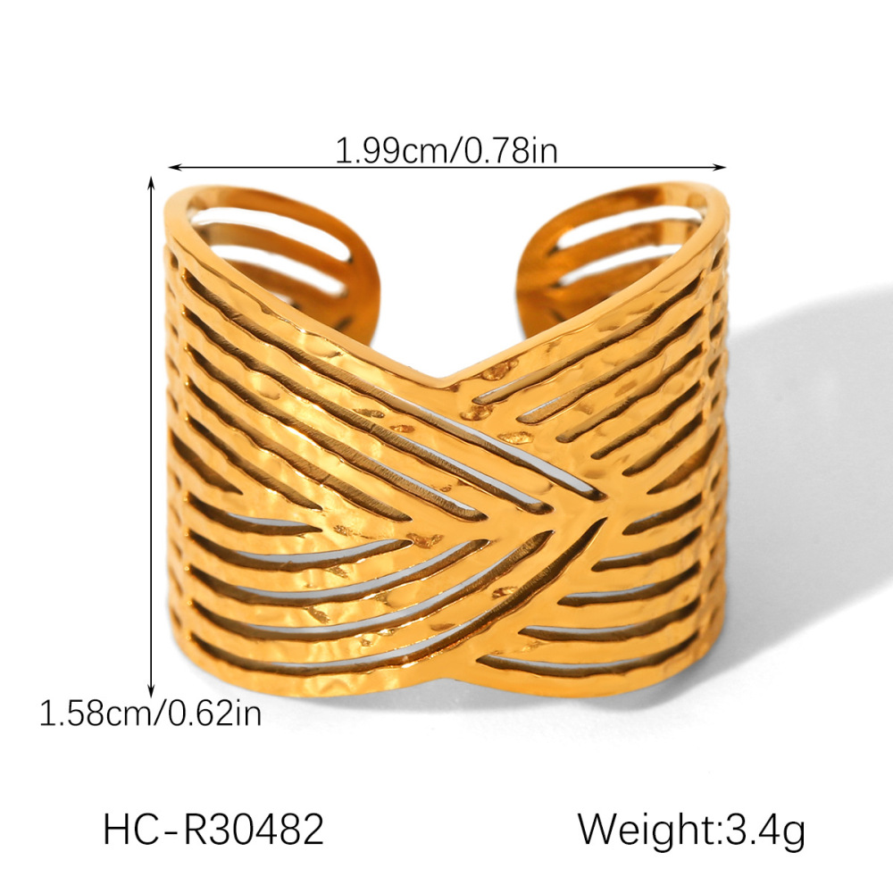 Bague Simple En Acier Inoxydable Couleur Or, Motif Plante Quotidienne, 1 Pièce h5Image2