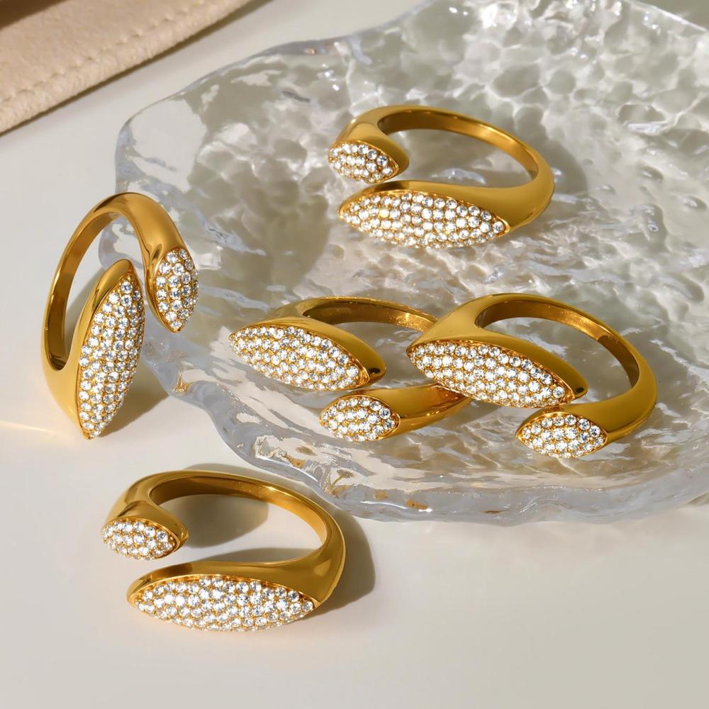 Bague Pour Femme En Acier Inoxydable Doré, Étanche, Ornée D'Un Zircon, Au Design Luxueux (1 Pièce). Image7