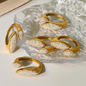 Bague Pour Femme En Acier Inoxydable Doré, Étanche, Ornée D'Un Zircon, Au Design Luxueux (1 Pièce). h5 Image7